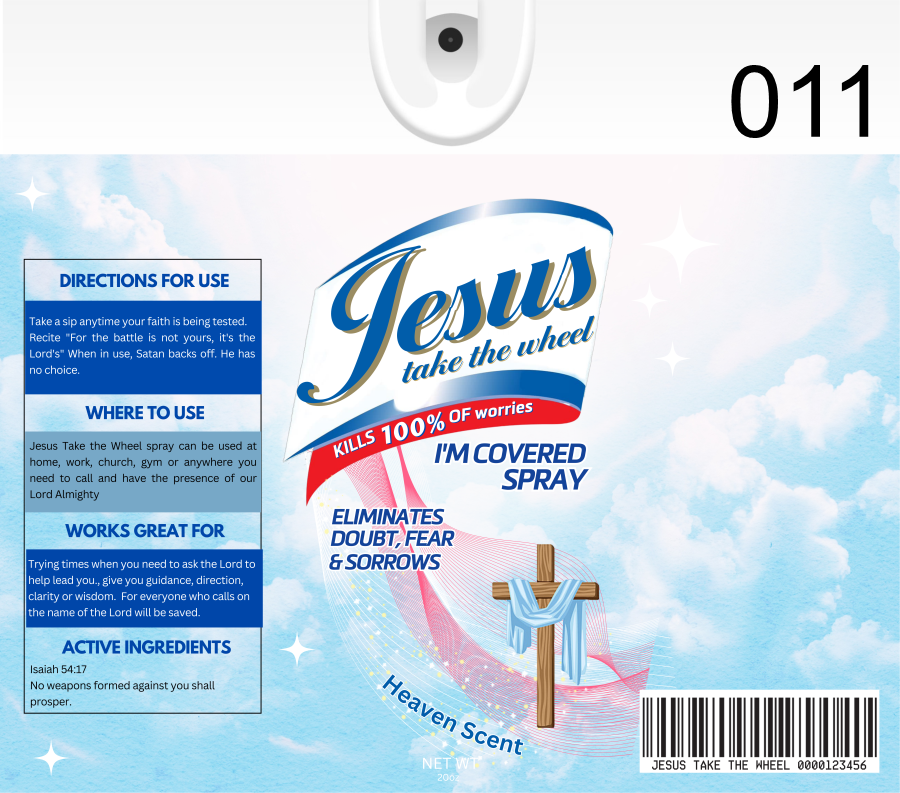 Jesus take the wheel spray, 11 designs to choose from