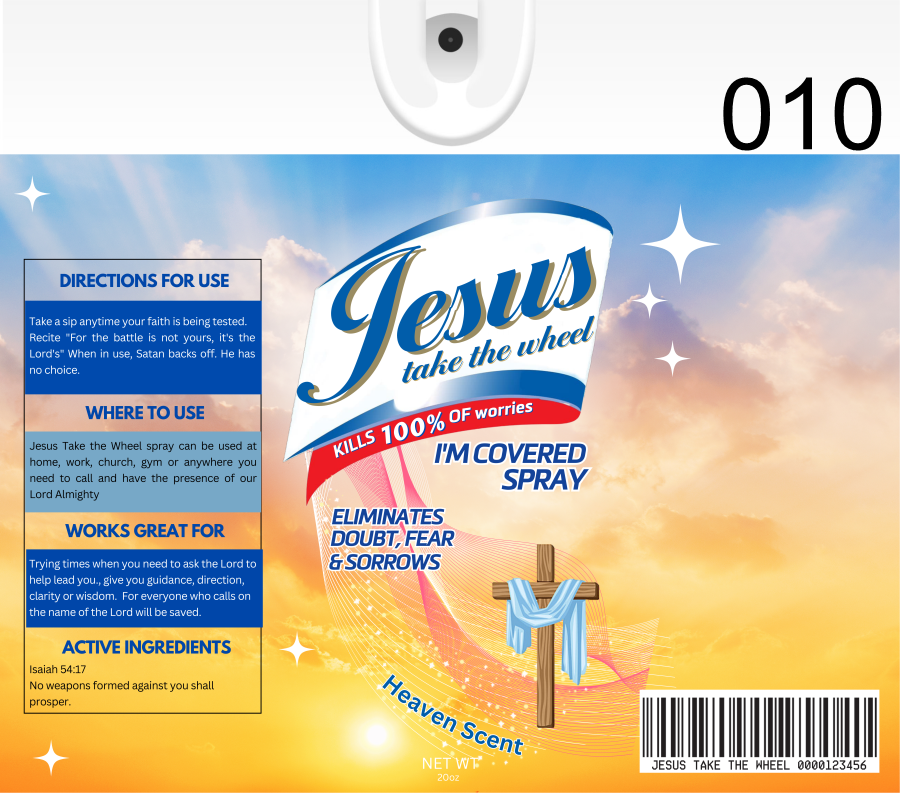 Jesus take the wheel spray, 11 designs to choose from