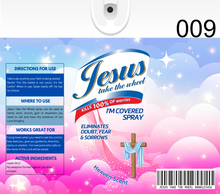 Jesus take the wheel spray, 11 designs to choose from