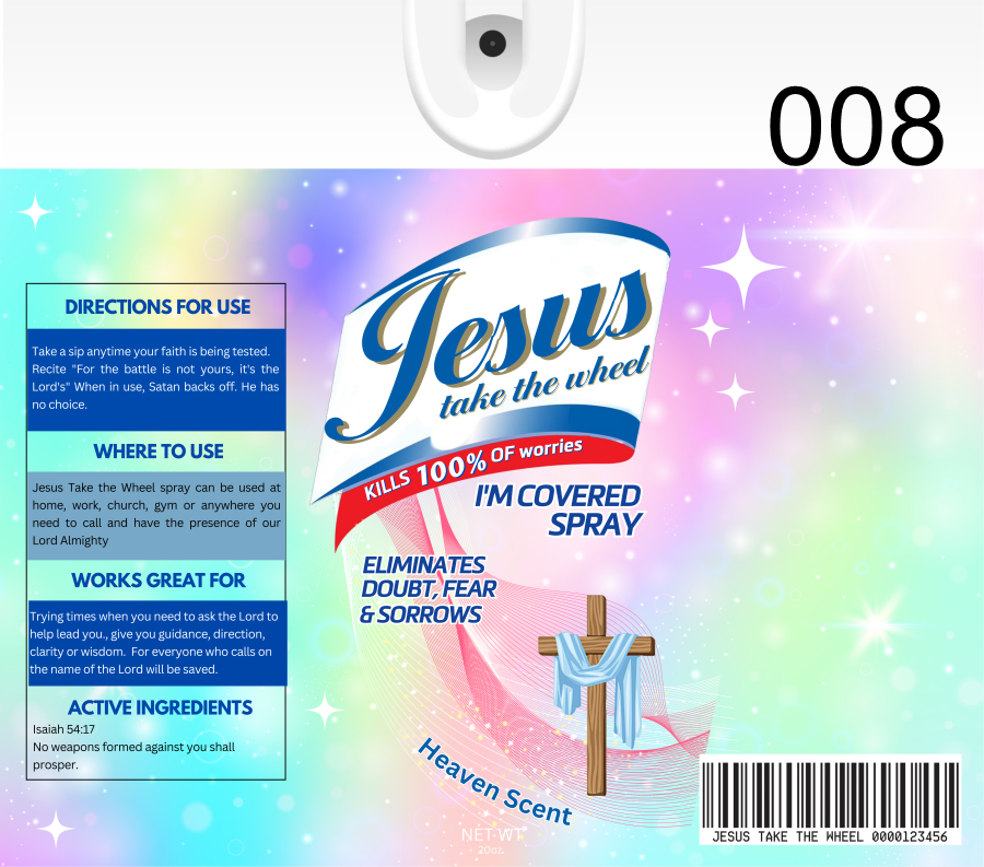 Jesus take the wheel spray, 11 designs to choose from