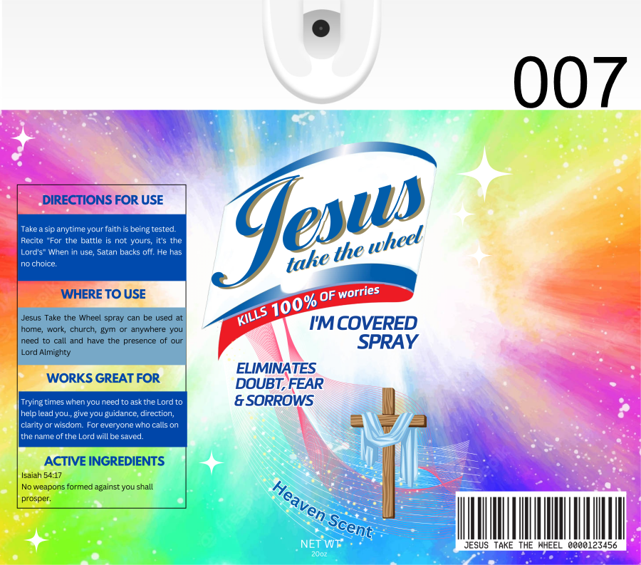 Jesus take the wheel spray, 11 designs to choose from