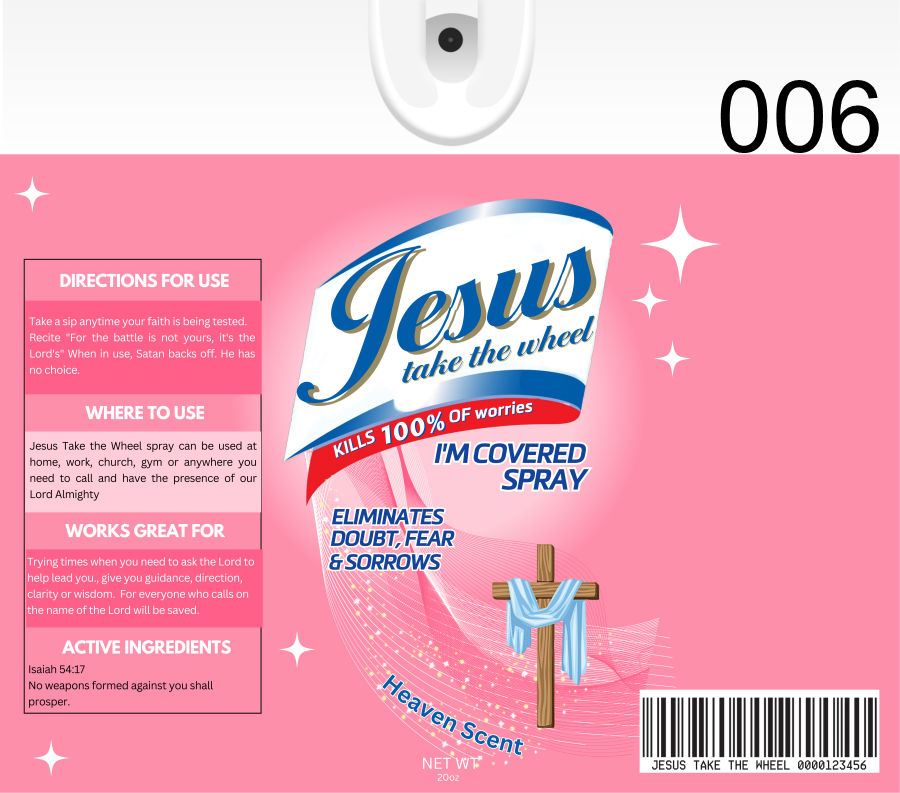 Jesus take the wheel spray, 11 designs to choose from
