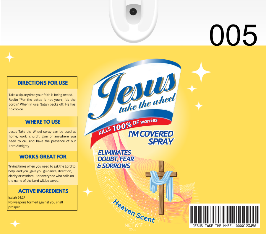 Jesus take the wheel spray, 11 designs to choose from