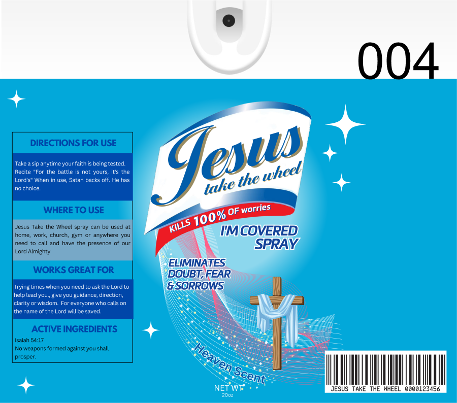 Jesus take the wheel spray, 11 designs to choose from
