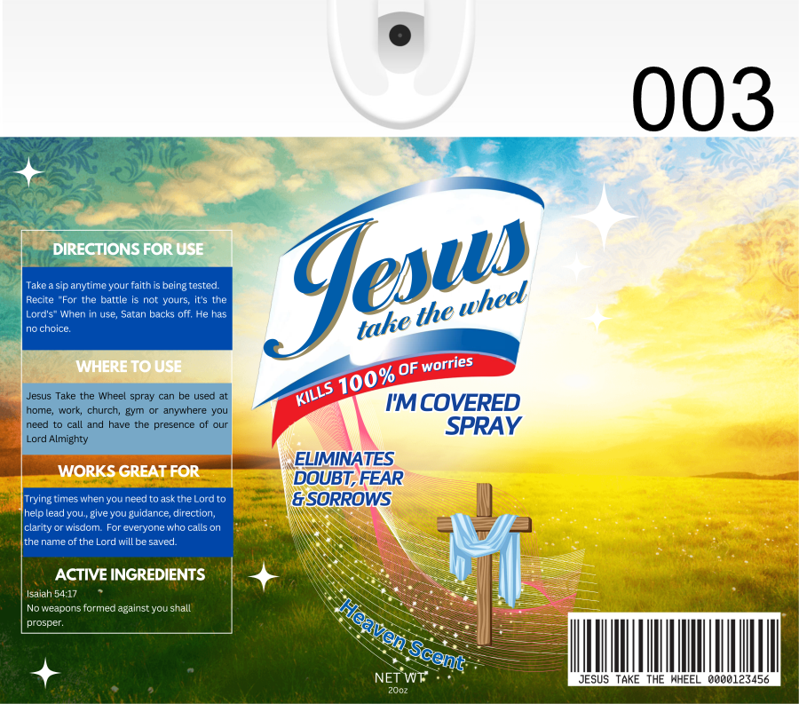 Jesus take the wheel spray, 11 designs to choose from