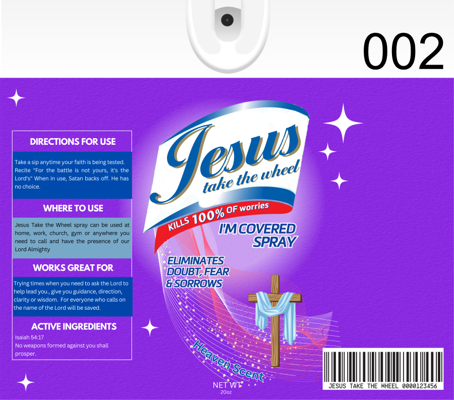 Jesus take the wheel spray, 11 designs to choose from
