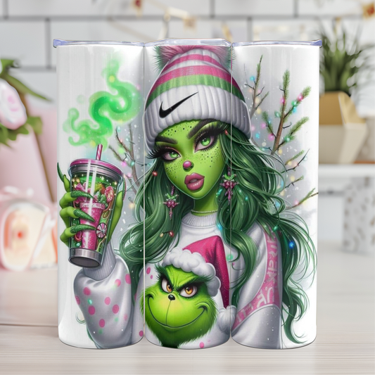 Grinch Girl 20 oz Skinny Tumbler Transfer