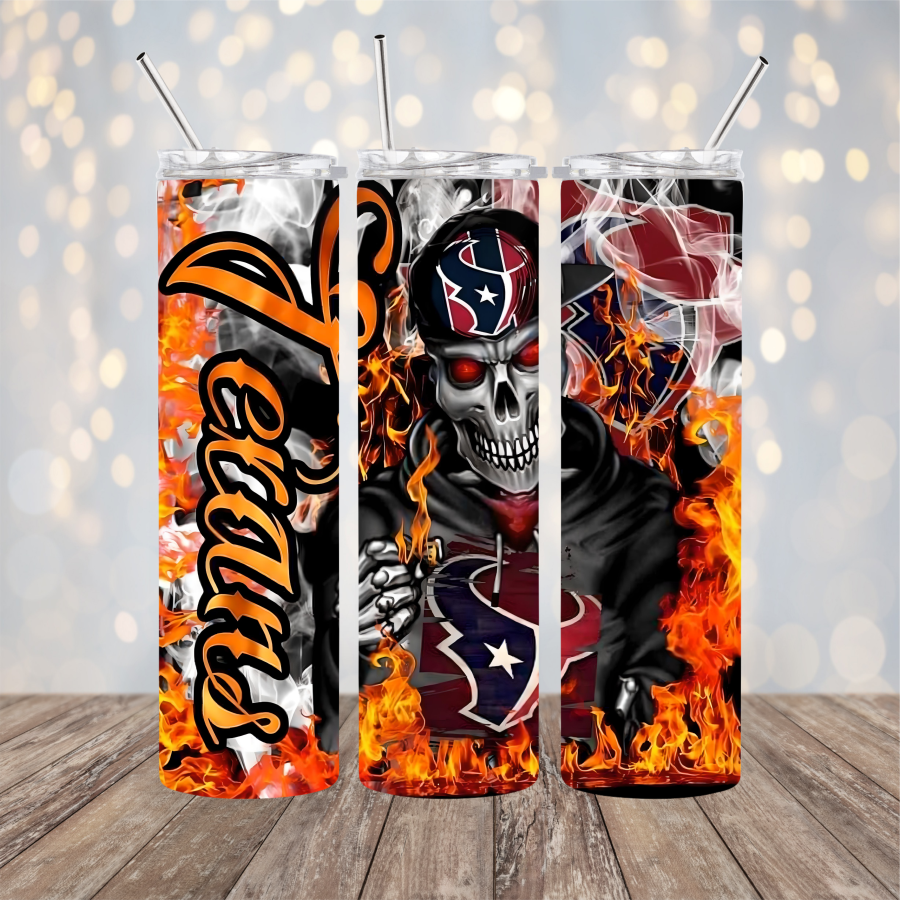 Texans Flames 20 oz Skinny Tumbler Transfer