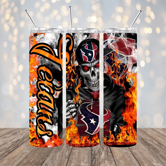 Texans Flames 20 oz Skinny Tumbler Transfer